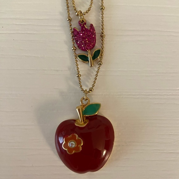 Betsey Johnson Apple and Flower Gold Necklace - Picture 3 of 7